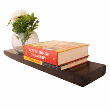 Cargar imagen en el visor de la galería, Rustic Wood Floating Shelves, Distressed Pine in Dark Walnut, 24"