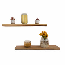 Cargar imagen en el visor de la galería, Rustic Wood Floating Shelves, Distressed Pine in Natural color Poly Sealed, 24"