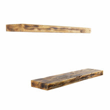 Cargar imagen en el visor de la galería, Rustic Wood Floating Shelves, Distressed Pine in Natural Burnt color Poly Sealed, 24"