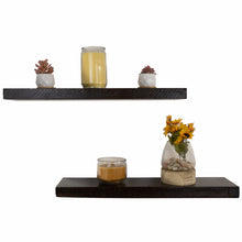 Cargar imagen en el visor de la galería, Rustic Wood Floating Shelves, Distressed Pine in Dark Walnut, 24"
