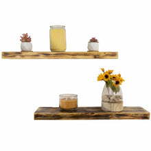 Cargar imagen en el visor de la galería, Rustic Wood Floating Shelves, Distressed Pine in Natural Burnt color Poly Sealed, 24"