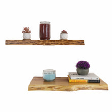 Load image into Gallery viewer, Cedar Wood Floating Shelves 24in, Live Edge, Poly Sealed (2-pack)
