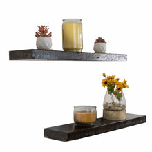 Cargar imagen en el visor de la galería, Rustic Wood Floating Shelves, Distressed Pine in Dark Walnut, 24"