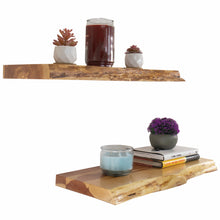 Load image into Gallery viewer, Cedar Wood Floating Shelves 24in, Live Edge, Poly Sealed (2-pack)
