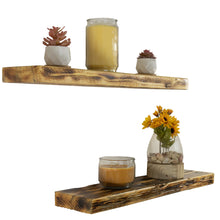 Cargar imagen en el visor de la galería, Rustic Wood Floating Shelves, Distressed Pine in Natural Burnt color Poly Sealed, 24"