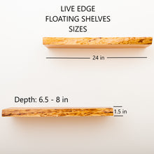Cargar imagen en el visor de la galería, Cedar Wood Floating Shelves 24in, Live Edge, Poly Sealed (2-pack)
