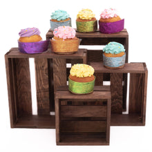 Cargar imagen en el visor de la galería, Cupcake Rustic Wood Crate Stand, Dark Brown, Set of 4