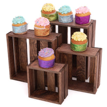 Cargar imagen en el visor de la galería, Cupcake Rustic Wood Crate Stand, Dark Brown, Set of 4