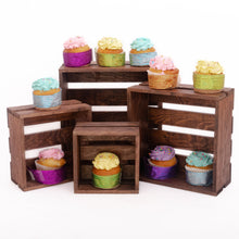 Load image into Gallery viewer, Cupcake Rustic Wood Crate Stand, Dark Brown, Set of 4
