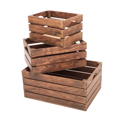 rustic wooden crates - dark brown (set of 3)