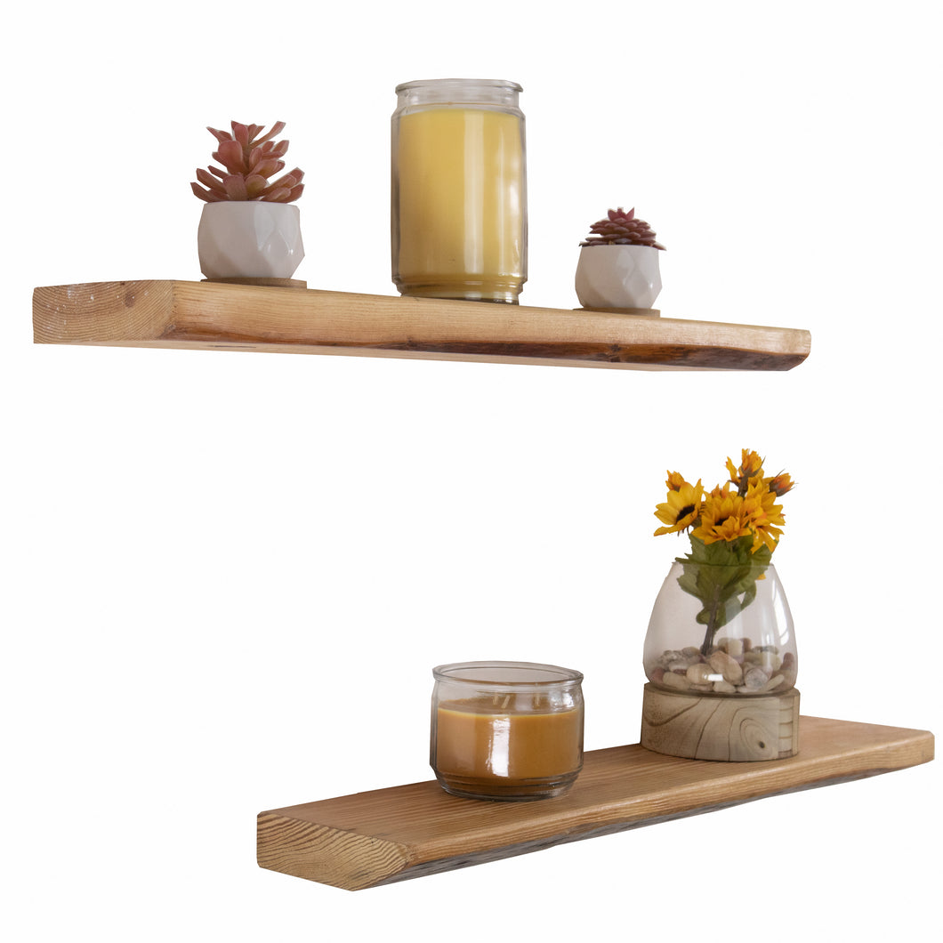 Rustic Wood Floating Shelves, Distressed Pine in Natural color Poly Sealed, 24