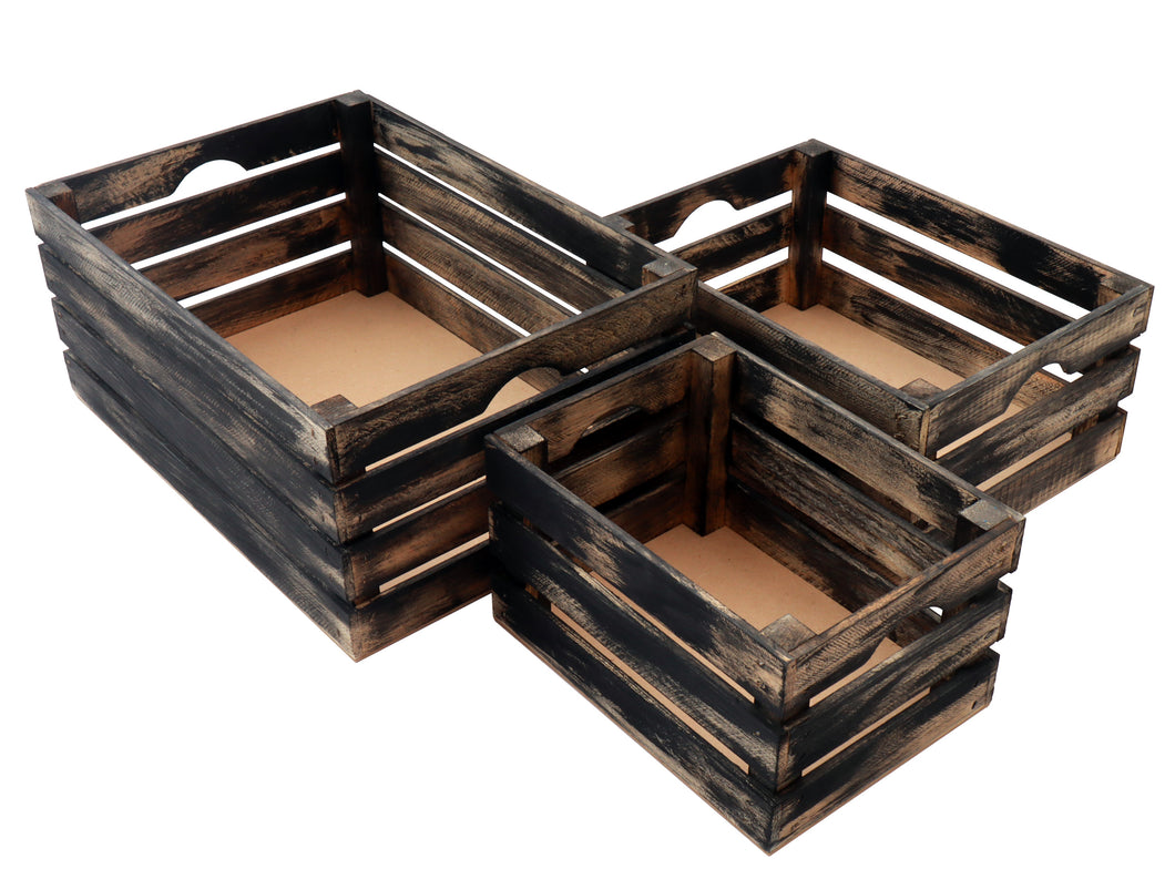 Rustic wood crates - Black washed (set of 3)