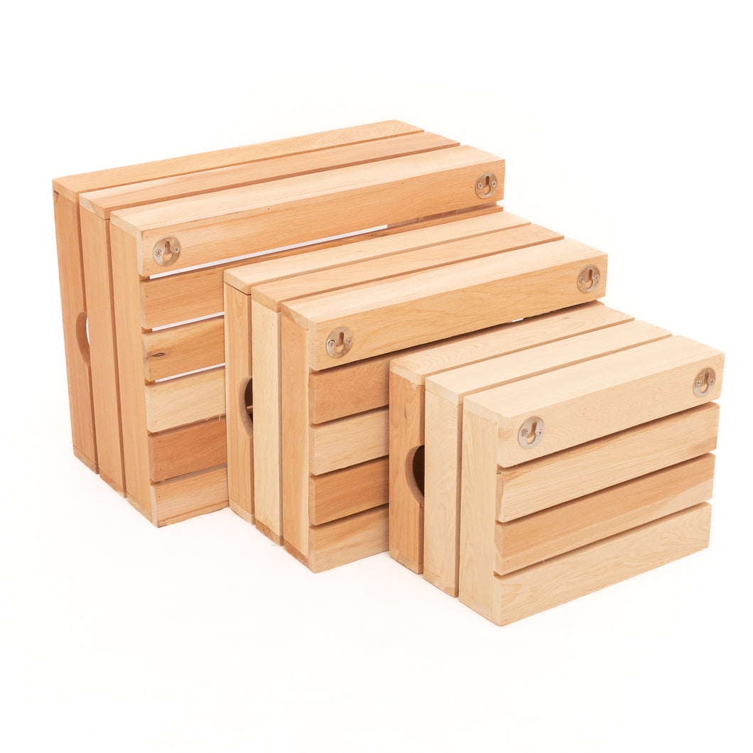 Natural Cedar Crates for farmhouse style décor (Set of 3) with metal Hangers